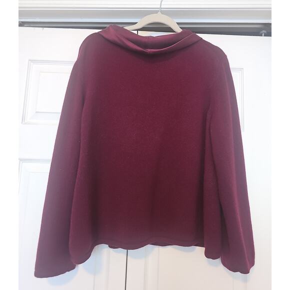 Lafayette 148 Cashmere Knit Top Sweater Silk Cowl Neck Womens 2X Burgundy Flaw - Picture 3 of 10